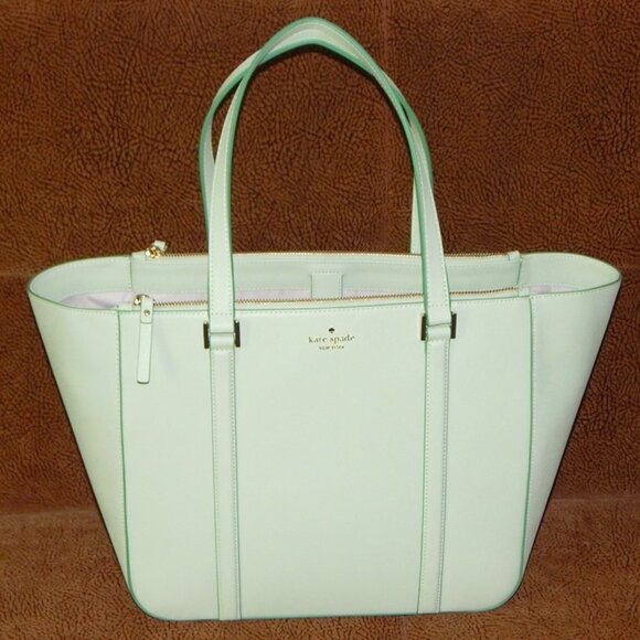 Kate Spade Briar Newbury Lane Leather Three Compartments Lt Olive Tote Bag NWT - Picture 1 of 15